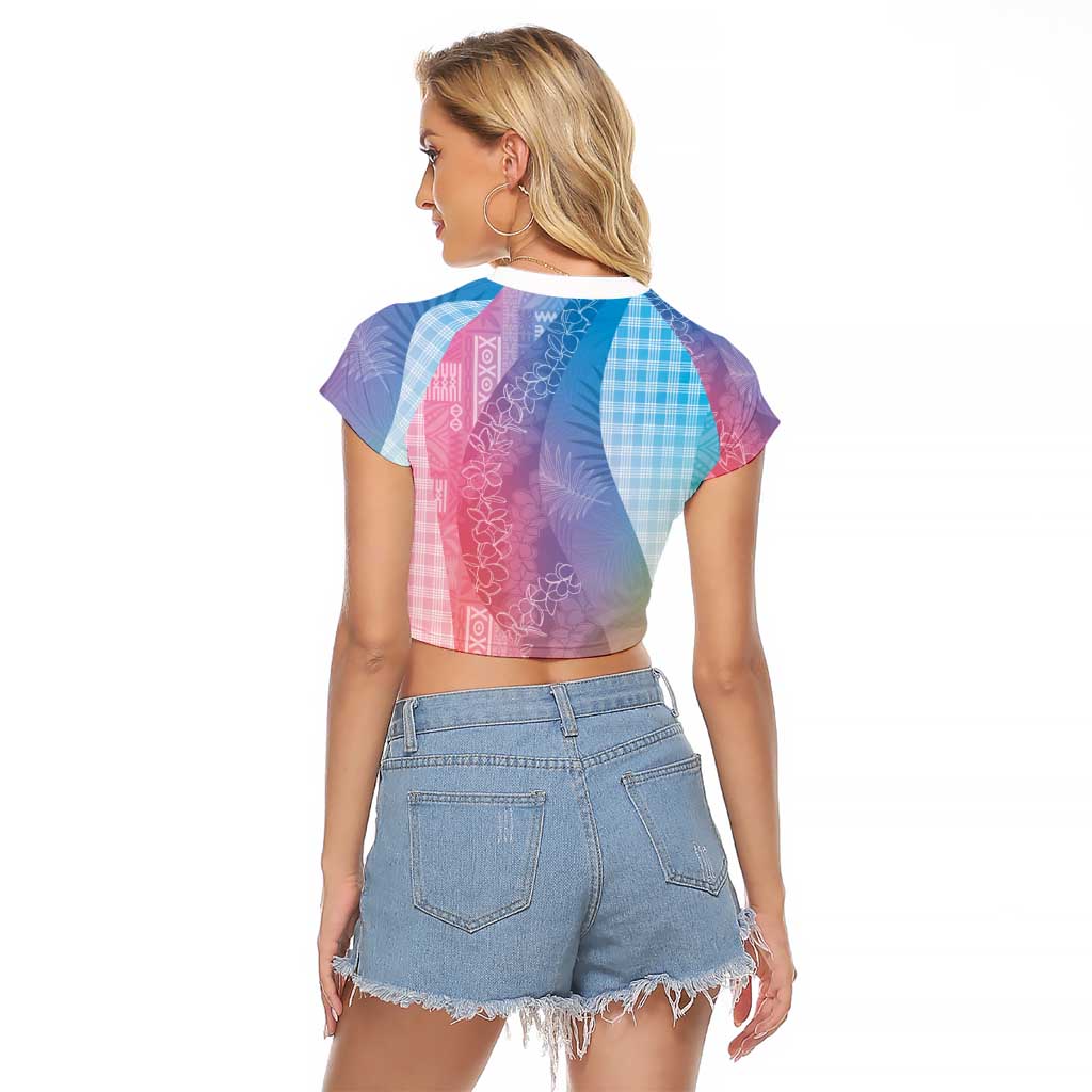 Polynesian Tribal Pattern Patchwork Picturesque Raglan Cropped T Shirt Holographic