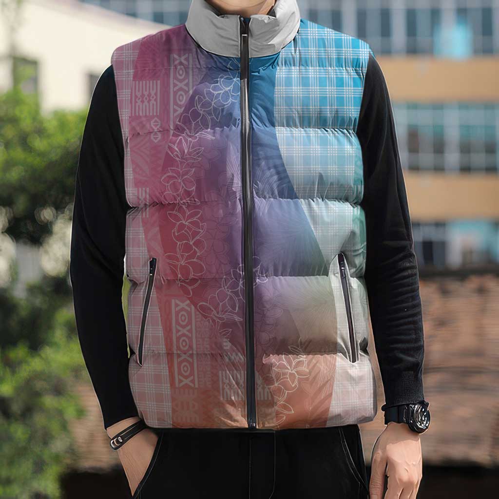 Polynesian Tribal Pattern Patchwork Picturesque Sleeveless Puffer Jacket Holographic