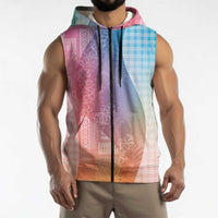 Polynesian Tribal Pattern Patchwork Picturesque Sleeveless Zip Hoodie Holographic