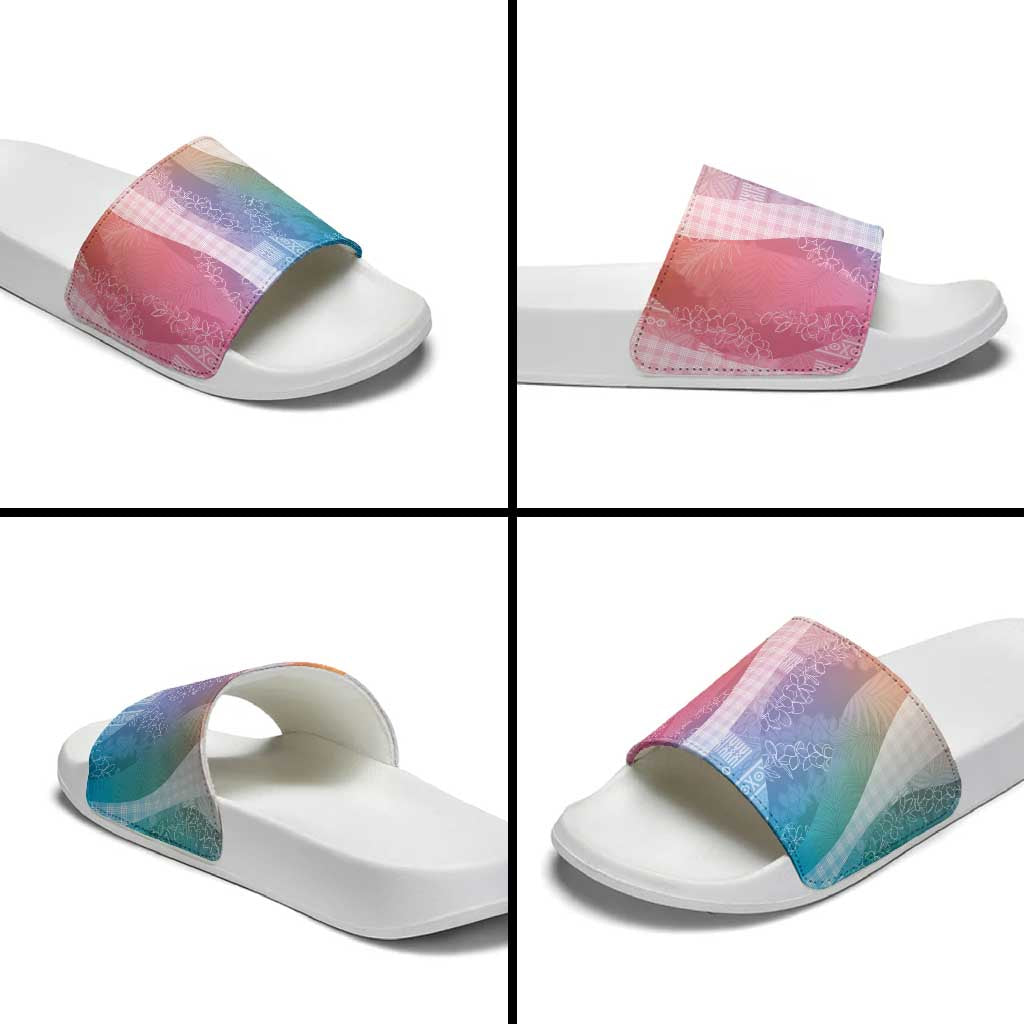 Polynesian Tribal Pattern Patchwork Picturesque Slide Sandals Holographic