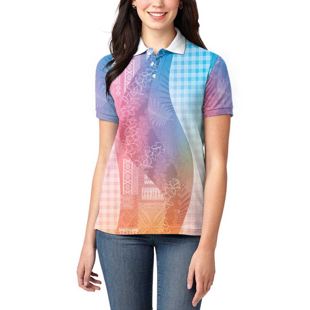 Polynesian Tribal Pattern Patchwork Picturesque Women Polo Shirt Holographic