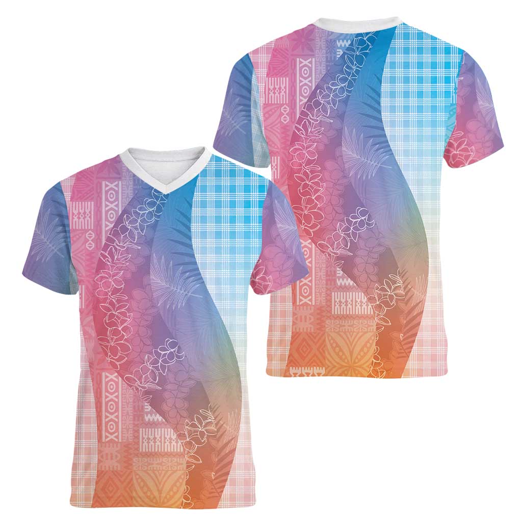 Polynesian Tribal Pattern Patchwork Picturesque Women V-Neck T-Shirt Holographic