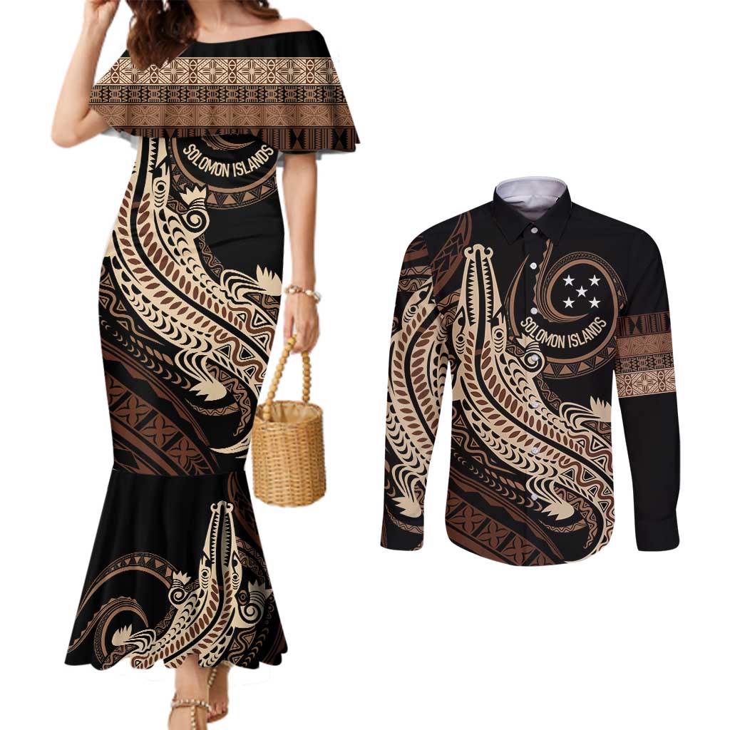 Personalized Solomon Islands Crocodile Couples Matching Mermaid Dress and Long Sleeve Button Shirt Hapi Isles - Independence Anniversary