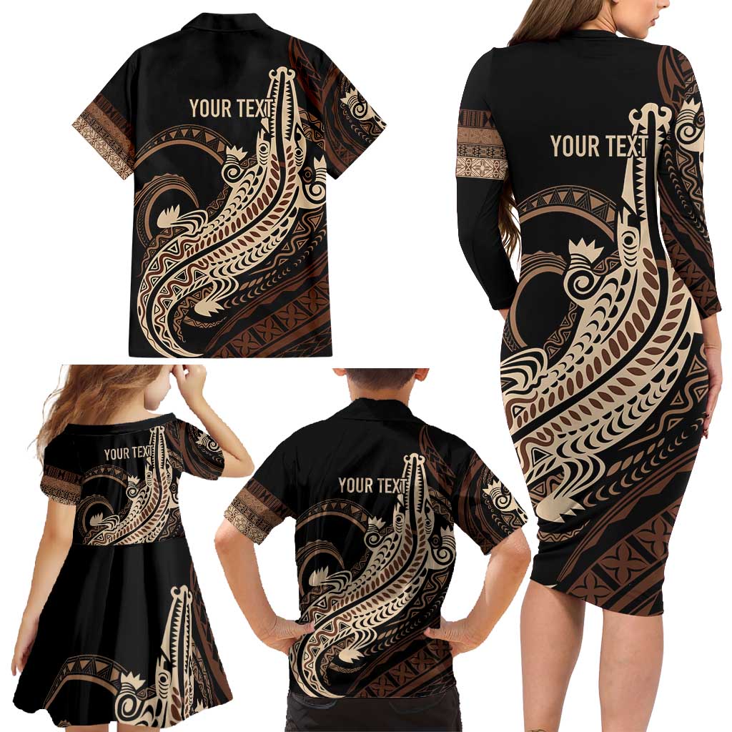 Personalized Solomon Islands Crocodile Family Matching Long Sleeve Bodycon Dress and Hawaiian Shirt Hapi Isles - Independence Anniversary