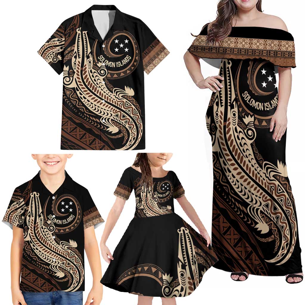 Personalized Solomon Islands Crocodile Family Matching Off Shoulder Maxi Dress and Hawaiian Shirt Hapi Isles - Independence Anniversary