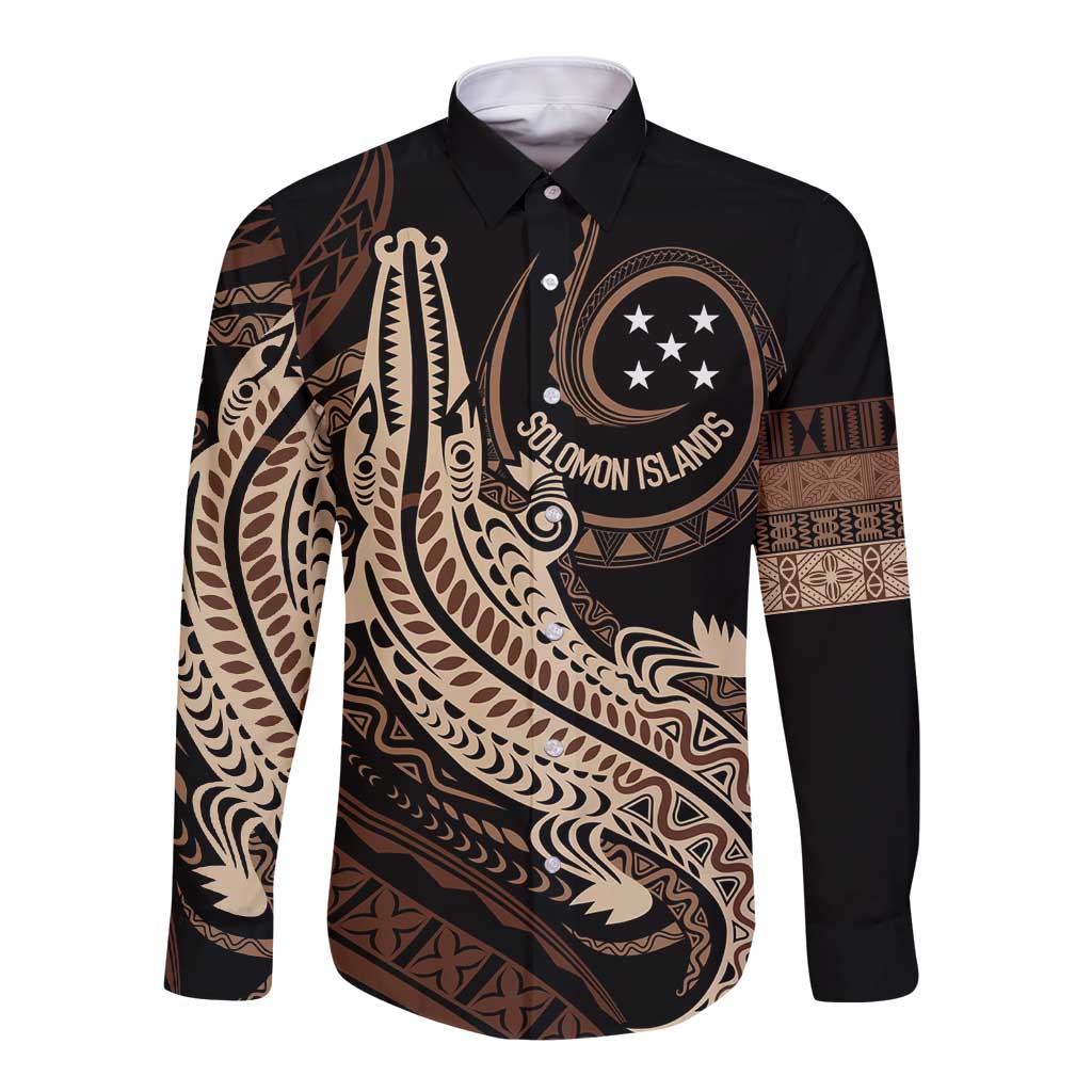 Personalized Solomon Islands Crocodile Long Sleeve Button Shirt Hapi Isles - Independence Anniversary