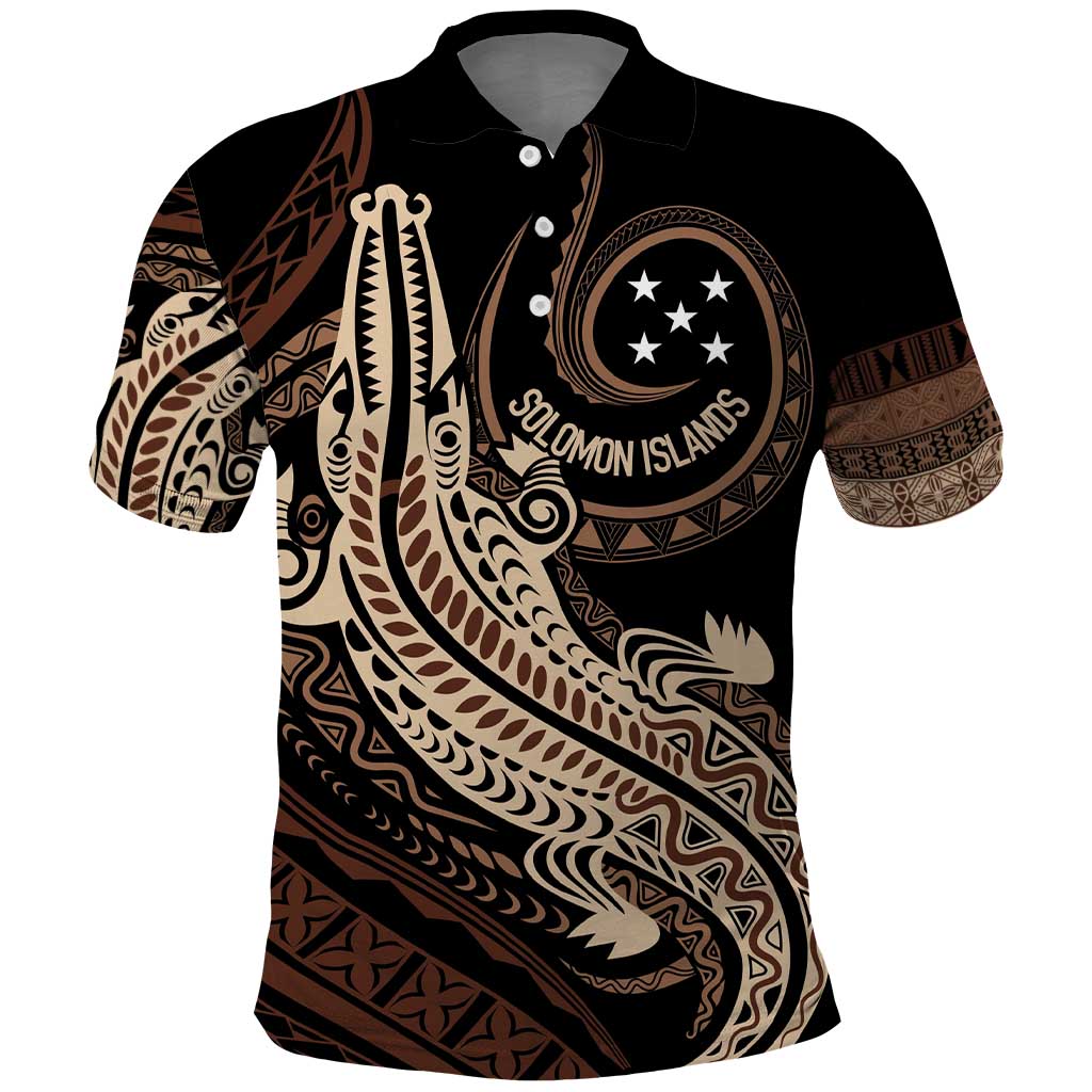 Personalized Solomon Islands Crocodile Polo Shirt Hapi Isles - Independence Anniversary LT7 Brown - Polynesian Pride