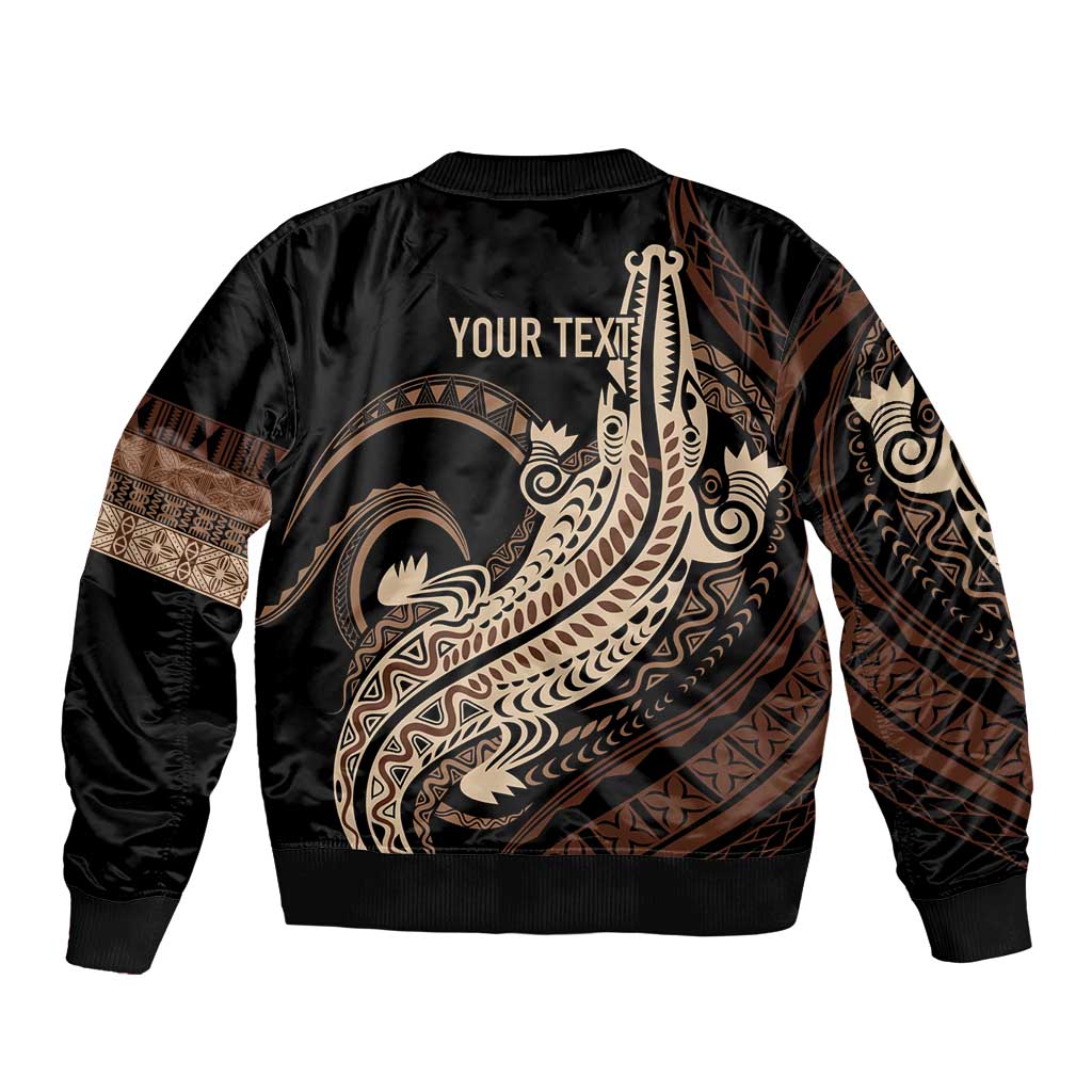 Personalized Solomon Islands Crocodile Sleeve Zip Bomber Jacket Hapi Isles - Independence Anniversary