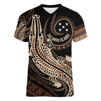 Personalized Solomon Islands Crocodile Women V-Neck T-Shirt Hapi Isles - Independence Anniversary