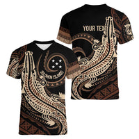 Personalized Solomon Islands Crocodile Women V-Neck T-Shirt Hapi Isles - Independence Anniversary