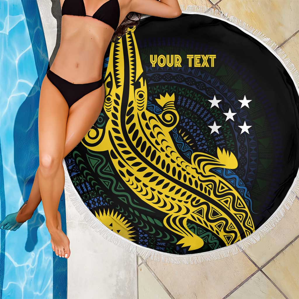 Personalized Solomon Islands Independence Anniversary Beach Blanket Crocodile Mix Tapa