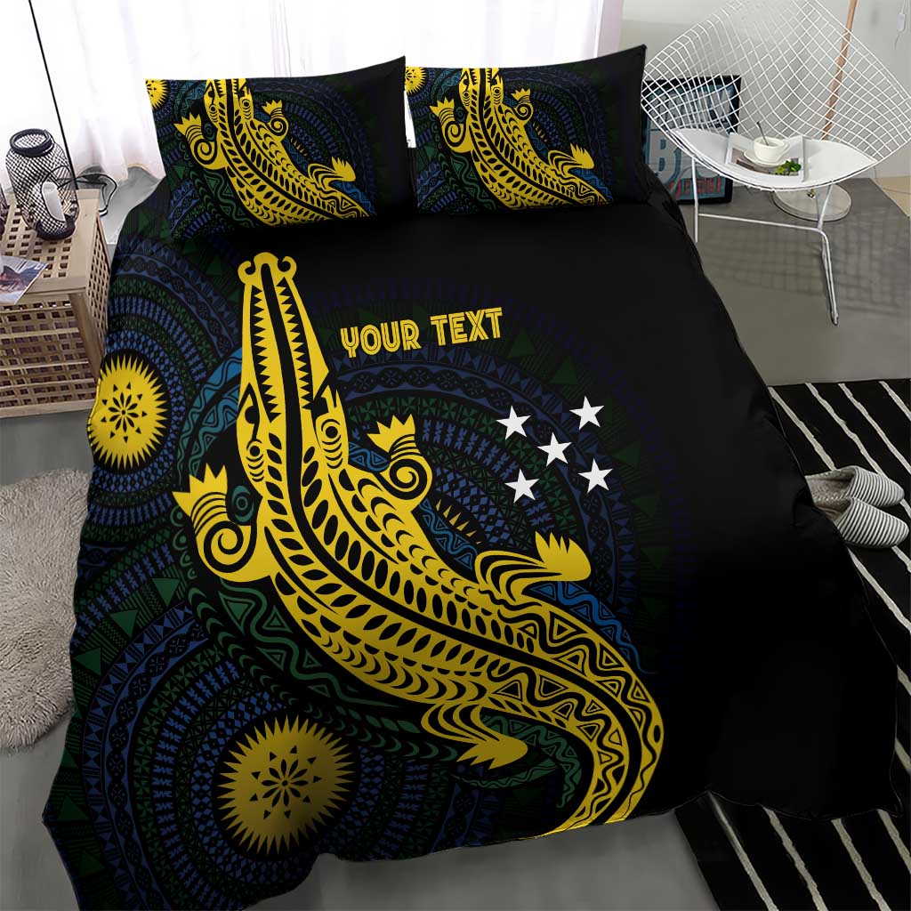 Personalized Solomon Islands Independence Anniversary Bedding Set Crocodile Mix Tapa