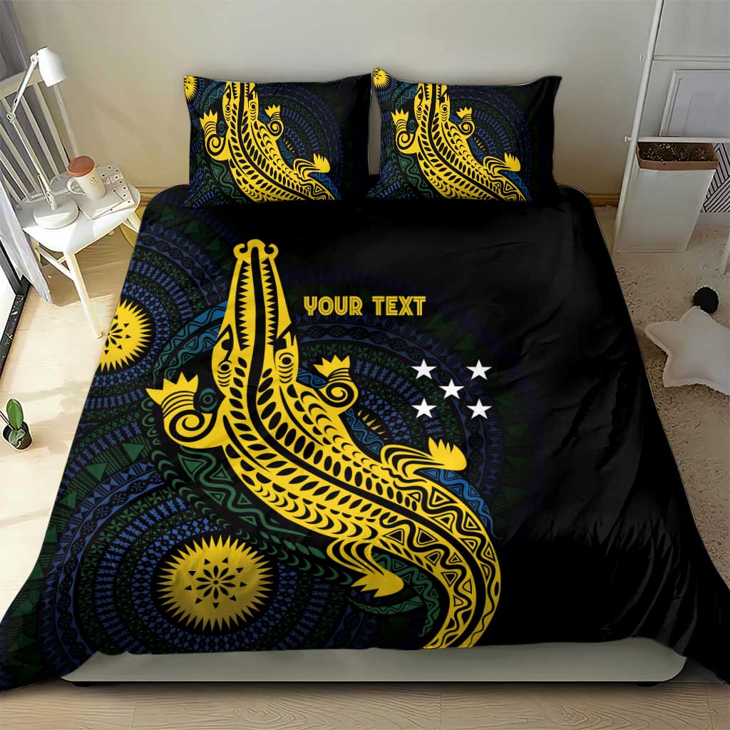 Personalized Solomon Islands Independence Anniversary Bedding Set Crocodile Mix Tapa