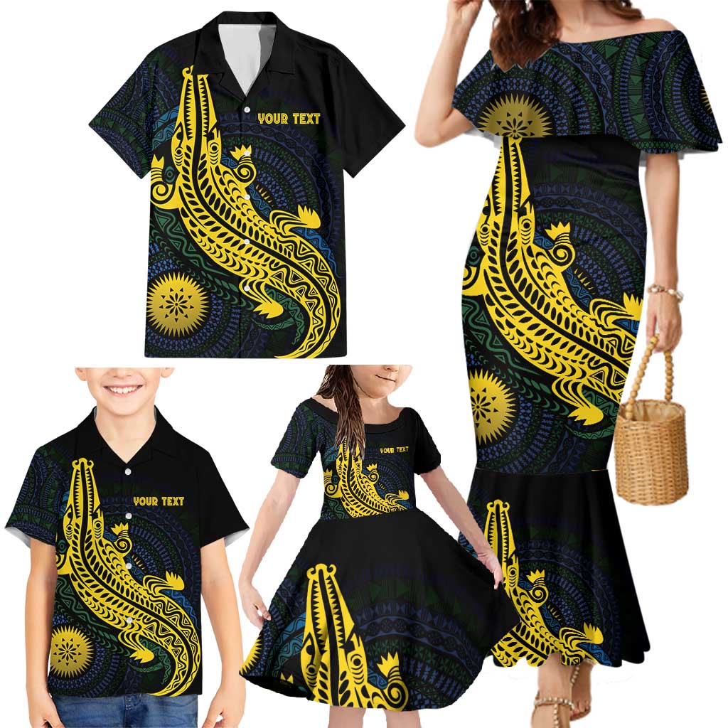Personalized Solomon Islands Independence Anniversary Family Matching Mermaid Dress and Hawaiian Shirt Crocodile Mix Tapa
