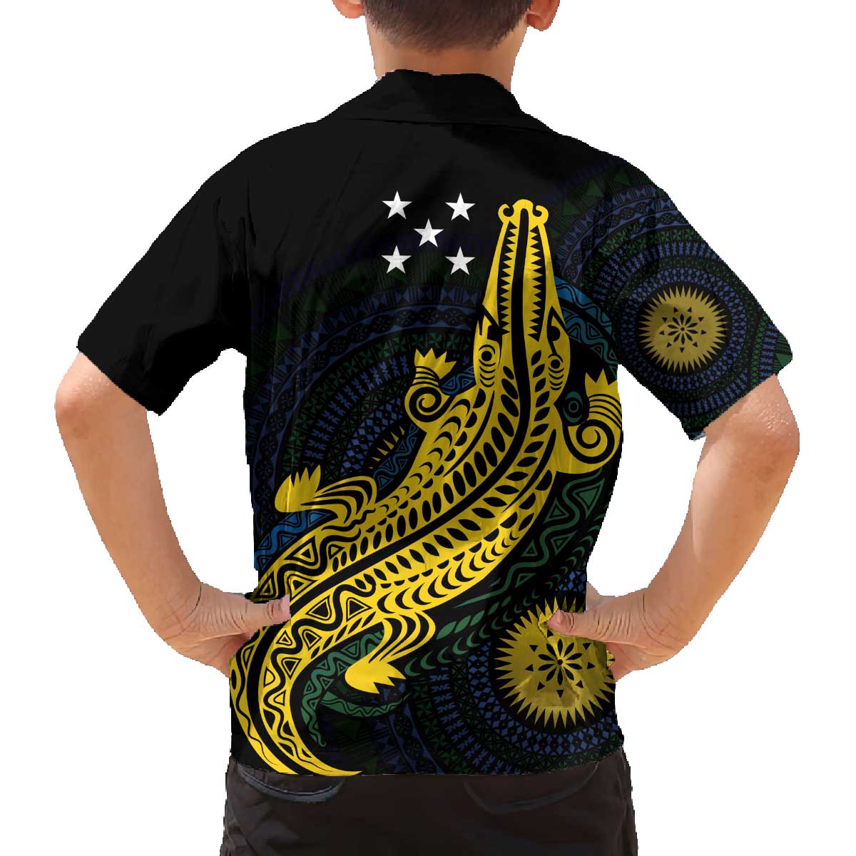 Personalized Solomon Islands Independence Anniversary Family Matching Off The Shoulder Long Sleeve Dress and Hawaiian Shirt Crocodile Mix Tapa LT7 - Polynesian Pride