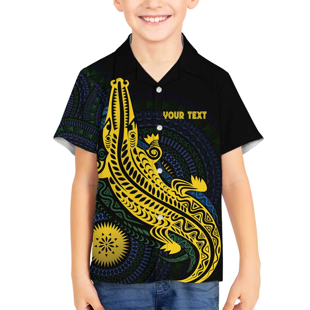 Personalized Solomon Islands Independence Anniversary Family Matching Off The Shoulder Long Sleeve Dress and Hawaiian Shirt Crocodile Mix Tapa LT7 Son's Shirt Colorful - Polynesian Pride