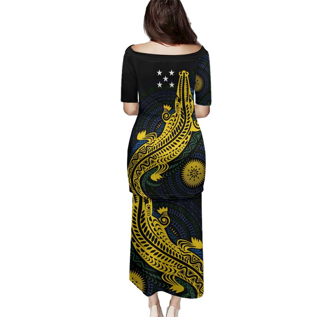 Personalized Solomon Islands Independence Anniversary Family Matching Puletasi and Hawaiian Shirt Crocodile Mix Tapa