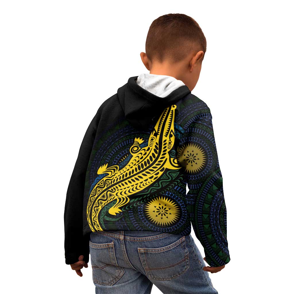 Personalized Solomon Islands Independence Anniversary Kid Hoodie Crocodile Mix Tapa