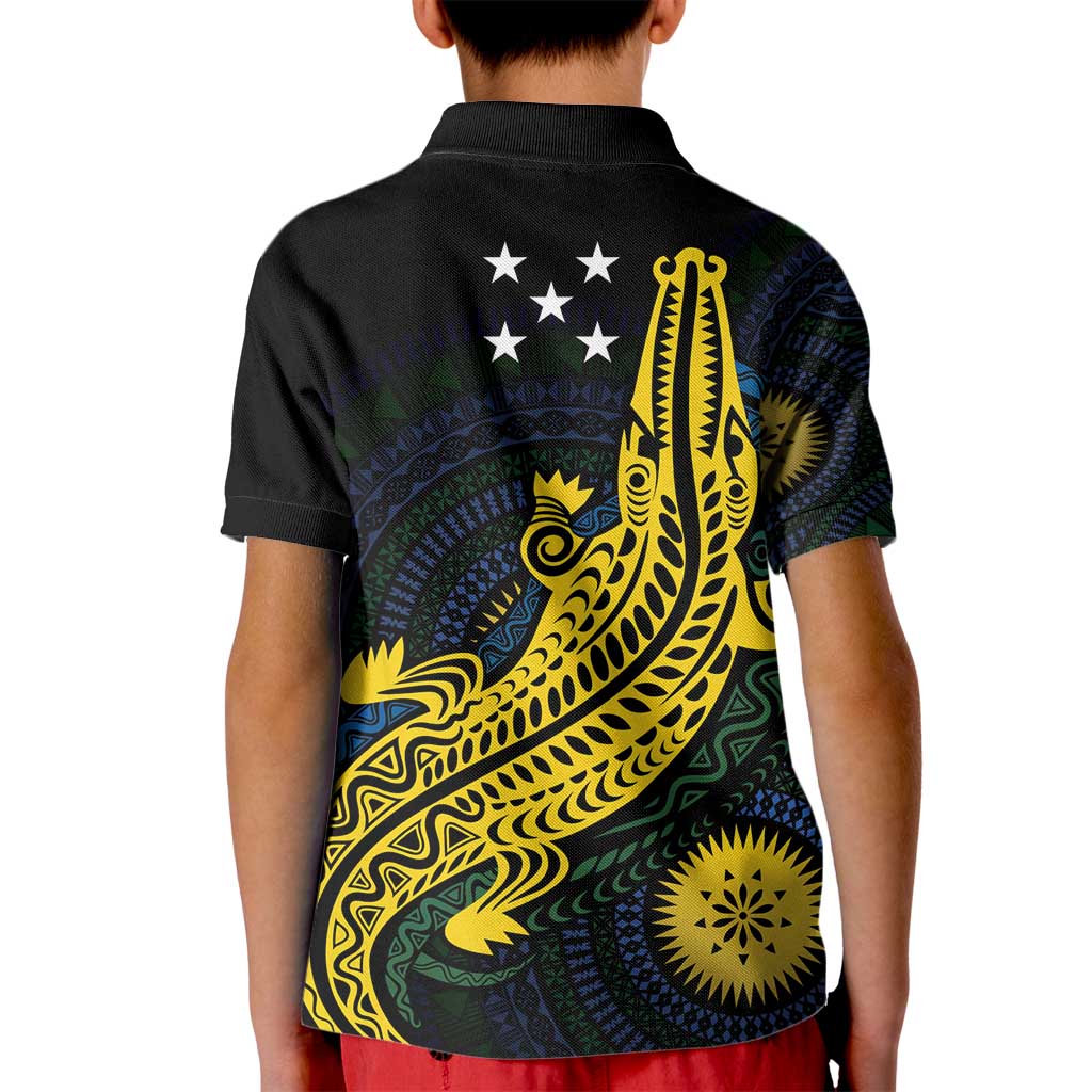 Personalized Solomon Islands Independence Anniversary Kid Polo Shirt Crocodile Mix Tapa