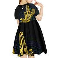 Personalized Solomon Islands Independence Anniversary Kid Short Sleeve Dress Crocodile Mix Tapa