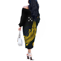 Personalized Solomon Islands Independence Anniversary Off The Shoulder Long Sleeve Dress Crocodile Mix Tapa