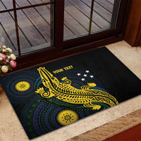 Personalized Solomon Islands Independence Anniversary Rubber Doormat Crocodile Mix Tapa