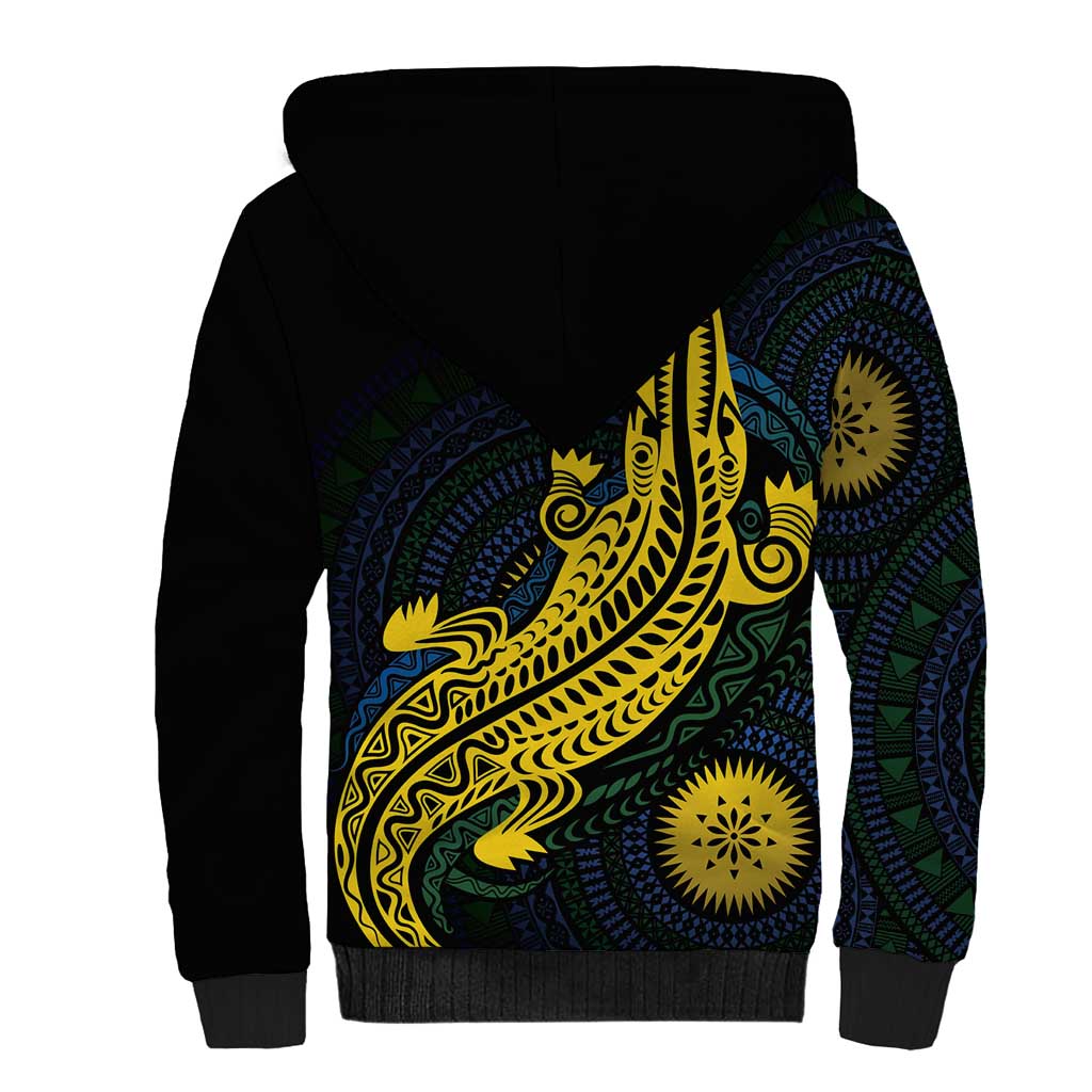 Personalized Solomon Islands Independence Anniversary Sherpa Hoodie Crocodile Mix Tapa
