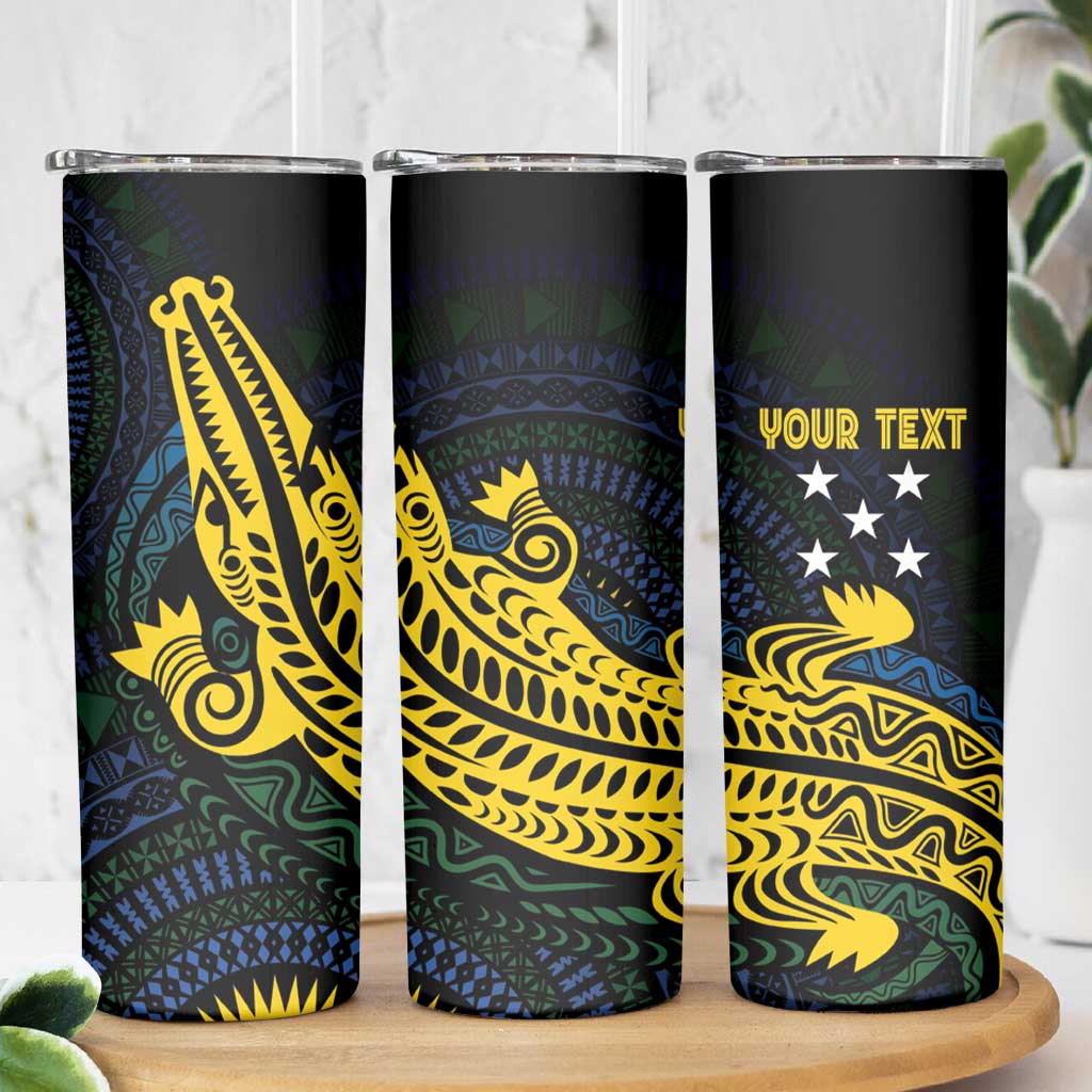 Personalized Solomon Islands Independence Anniversary Skinny Tumbler Crocodile Mix Tapa