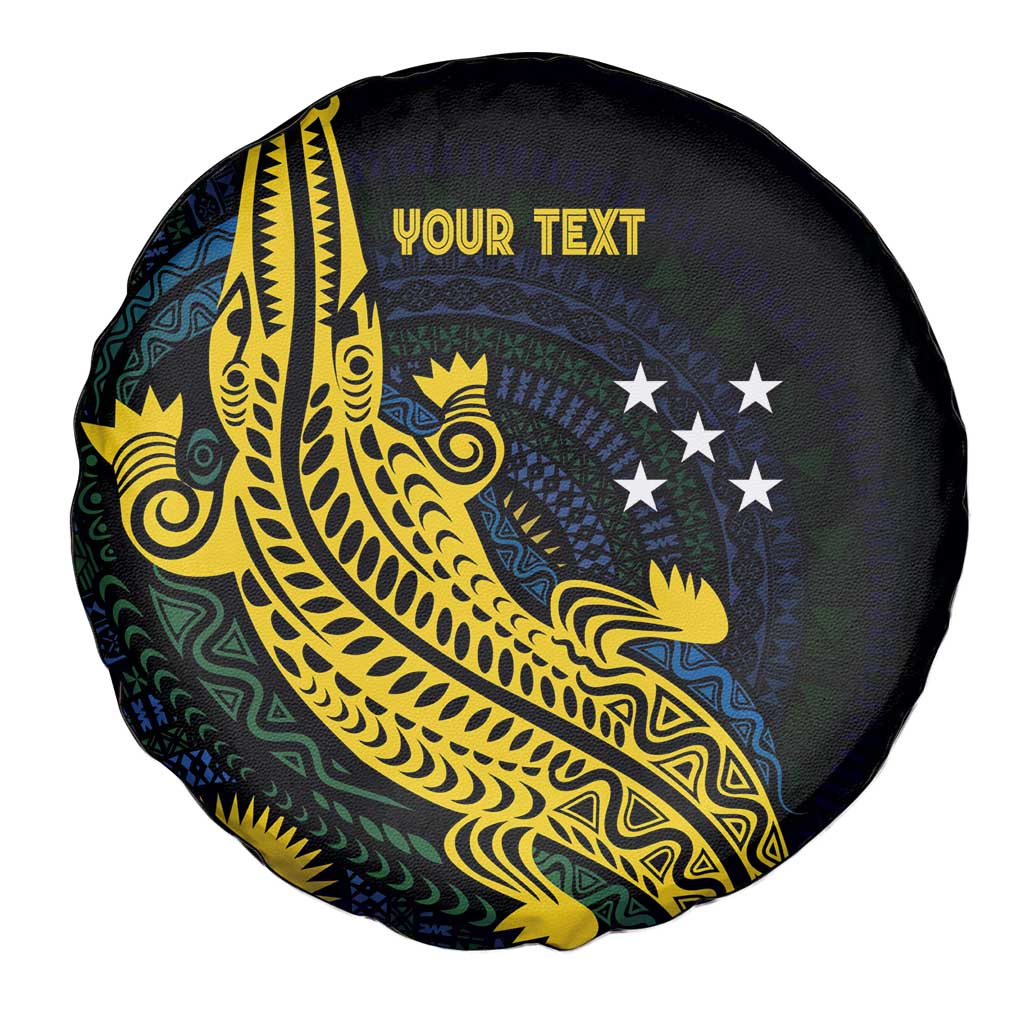 Personalized Solomon Islands Independence Anniversary Spare Tire Cover Crocodile Mix Tapa