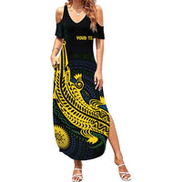 Personalized Solomon Islands Independence Anniversary Summer Maxi Dress Crocodile Mix Tapa