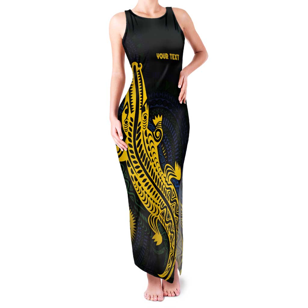 Personalized Solomon Islands Independence Anniversary Tank Maxi Dress Crocodile Mix Tapa