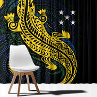 Personalized Solomon Islands Independence Anniversary Window Curtain Crocodile Mix Tapa