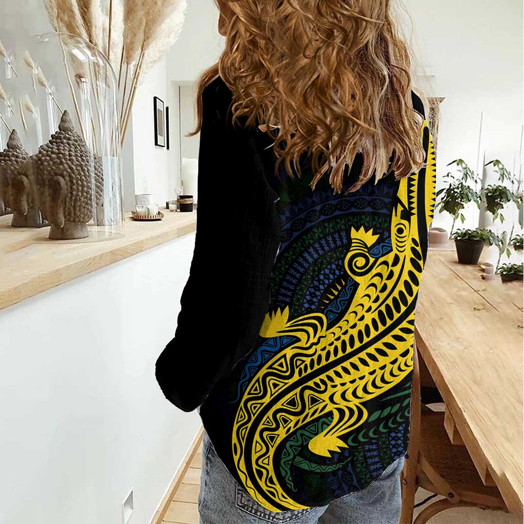 Personalized Solomon Islands Independence Anniversary Women Casual Shirt Crocodile Mix Tapa