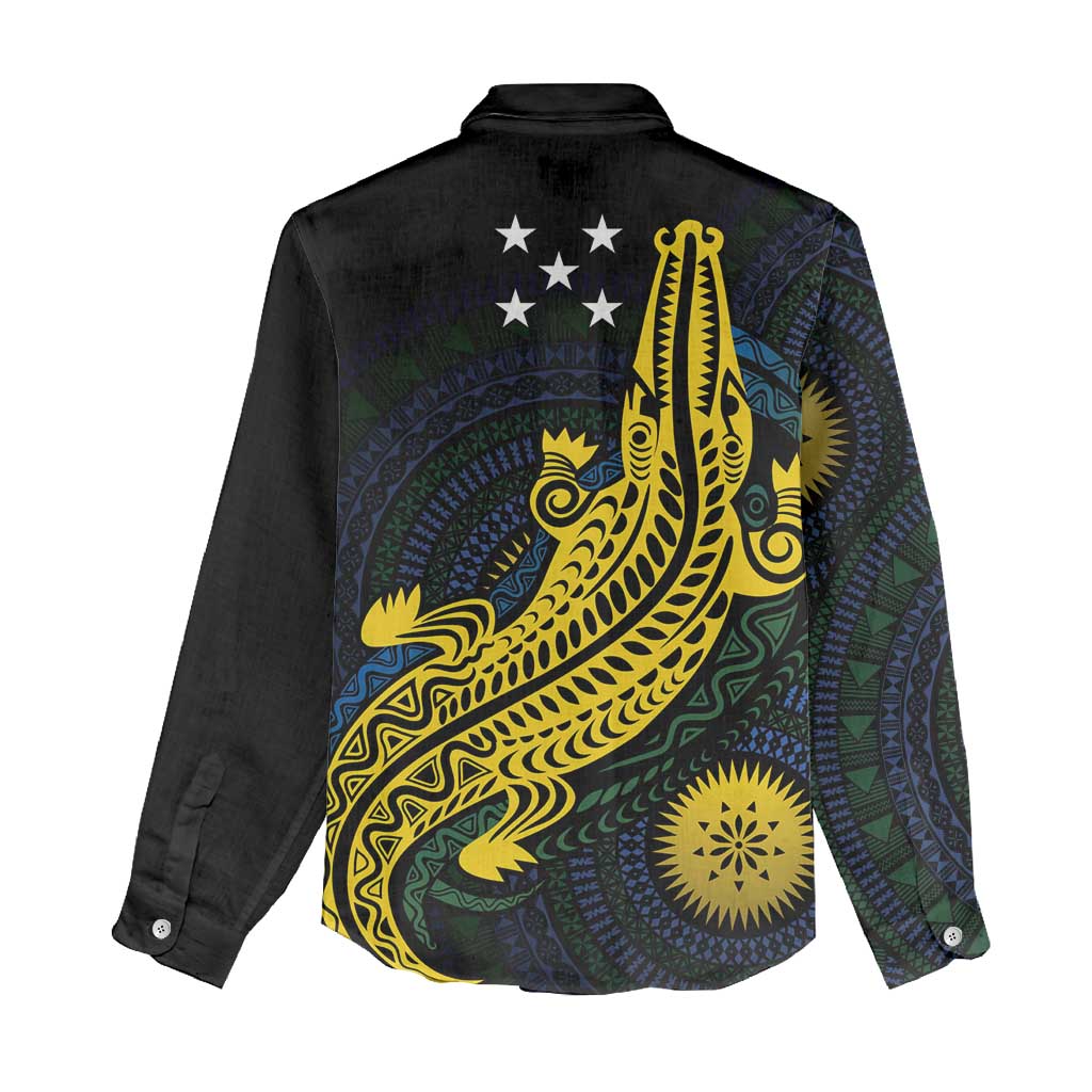 Personalized Solomon Islands Independence Anniversary Women Casual Shirt Crocodile Mix Tapa