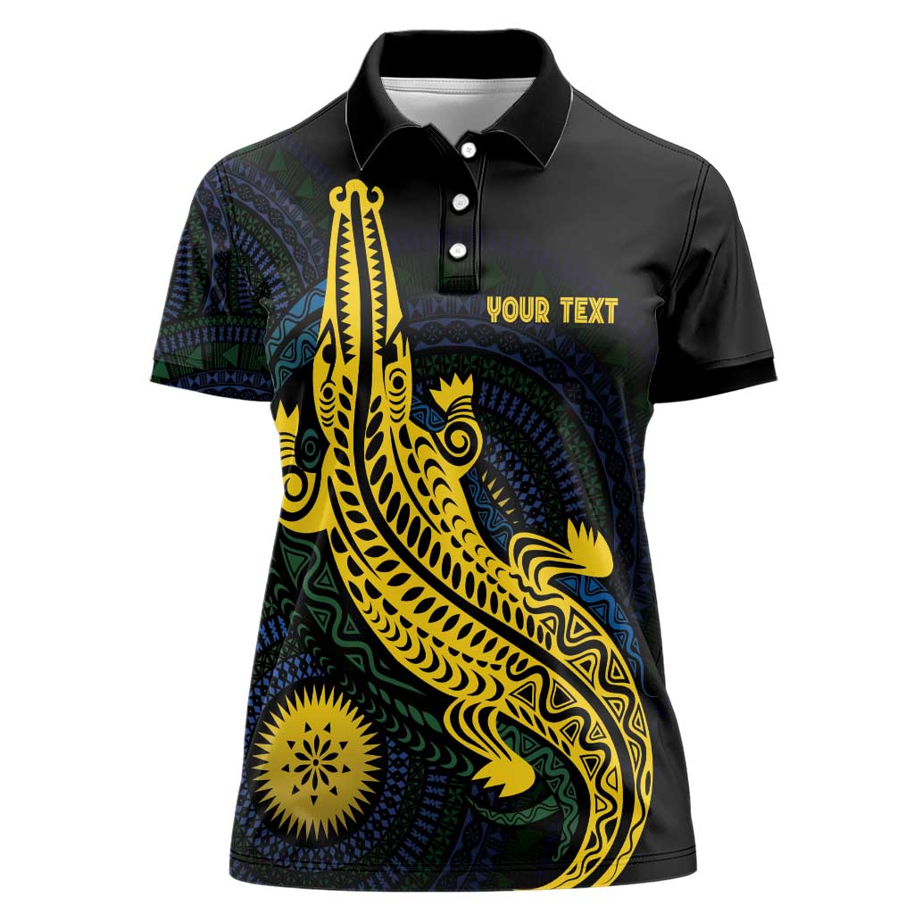 Personalized Solomon Islands Independence Anniversary Women Polo Shirt Crocodile Mix Tapa