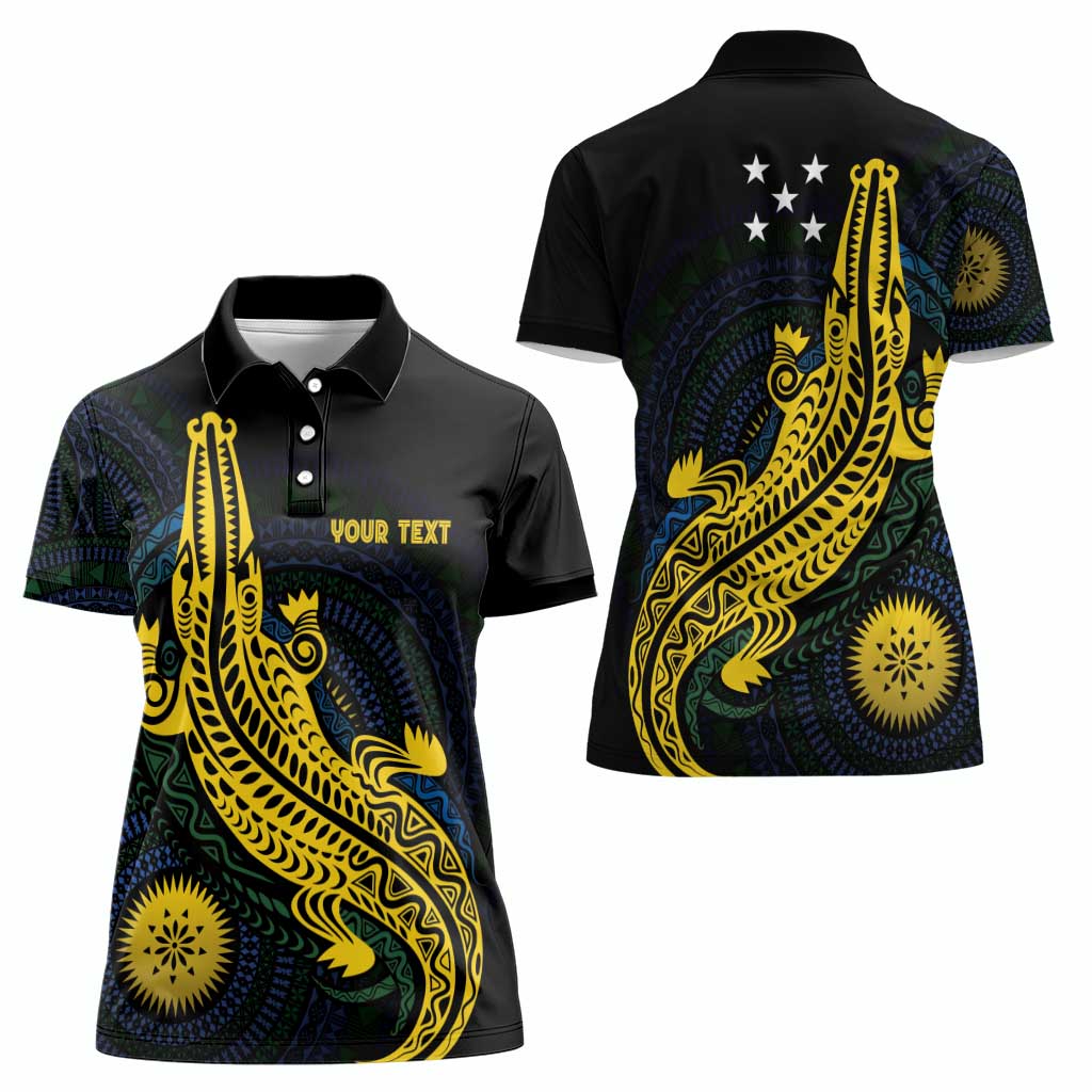 Personalized Solomon Islands Independence Anniversary Women Polo Shirt Crocodile Mix Tapa