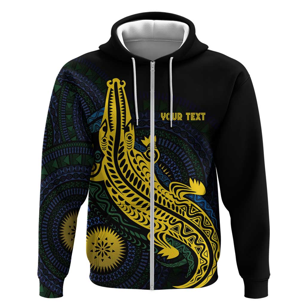 Personalized Solomon Islands Independence Anniversary Zip Hoodie Crocodile Mix Tapa