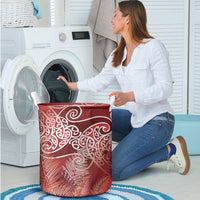 Aotearoa Maori Koru Curves Laundry Basket Silver Ferns - Crimson Red