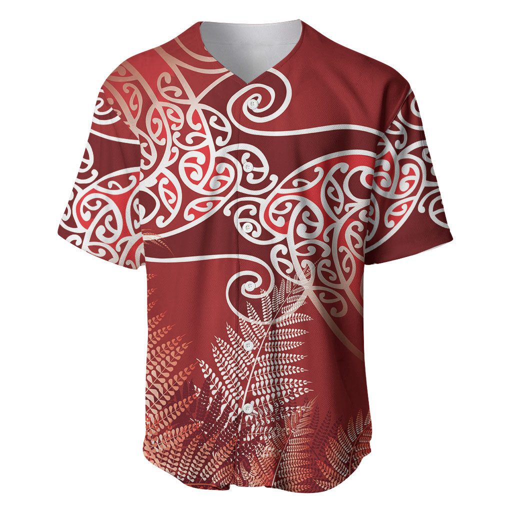 Aotearoa Maori Koru Curves Baseball Jersey Silver Ferns - Crimson Red