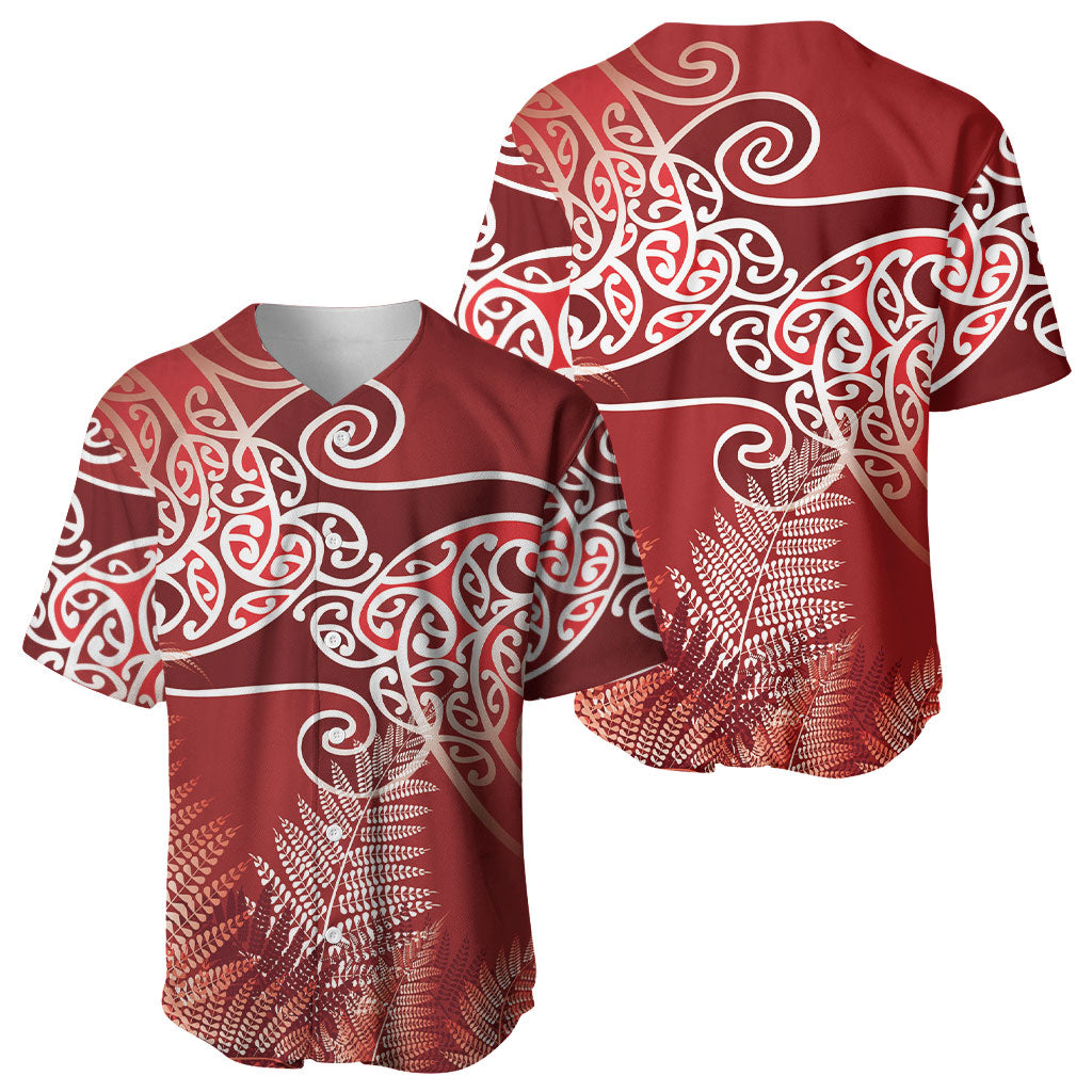 Aotearoa Maori Koru Curves Baseball Jersey Silver Ferns - Crimson Red