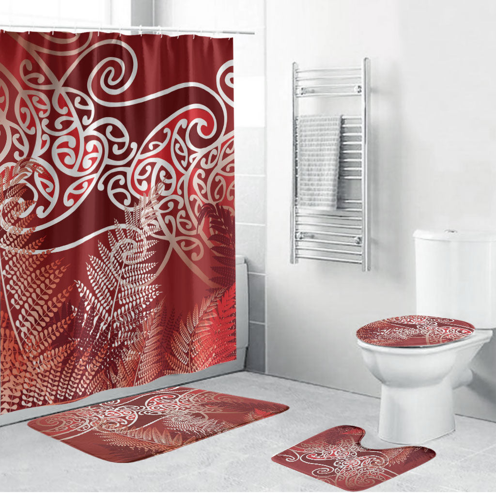Aotearoa Maori Koru Curves Bathroom Set Silver Ferns - Crimson Red