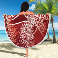 Aotearoa Maori Koru Curves Beach Blanket Silver Ferns - Crimson Red