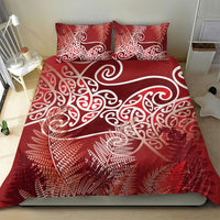 Aotearoa Maori Koru Curves Bedding Set Silver Ferns - Crimson Red