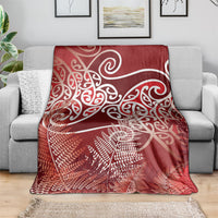 Aotearoa Maori Koru Curves Blanket Silver Ferns - Crimson Red
