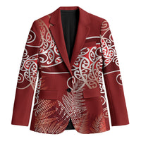 Aotearoa Maori Koru Curves Blazer Silver Ferns - Crimson Red