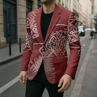 Aotearoa Maori Koru Curves Blazer Silver Ferns - Crimson Red