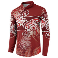 Aotearoa Maori Koru Curves Button Sweatshirt Silver Ferns - Crimson Red