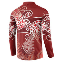 Aotearoa Maori Koru Curves Button Sweatshirt Silver Ferns - Crimson Red