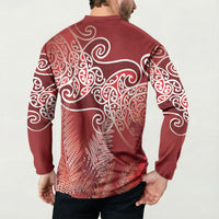 Aotearoa Maori Koru Curves Button Sweatshirt Silver Ferns - Crimson Red