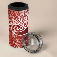Aotearoa Maori Koru Curves 4 in 1 Can Cooler Tumbler Silver Ferns - Crimson Red